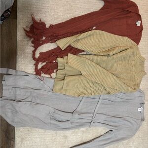 Cozy Sweater Trio in Rust, Beige, and Gray